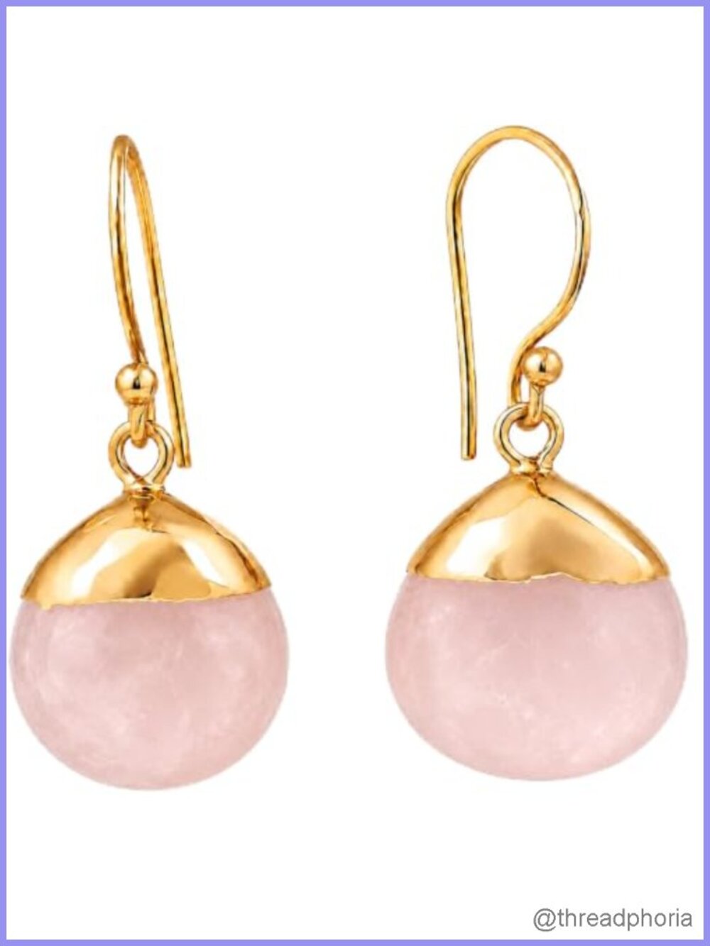 Genuine Rose Quartz Teardrop Dangle Earrings Gold Plated Brass